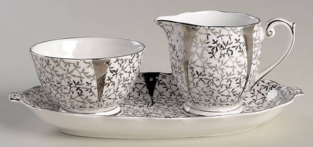 Silver Lace Mini Creamer & Open Sugar with Tray