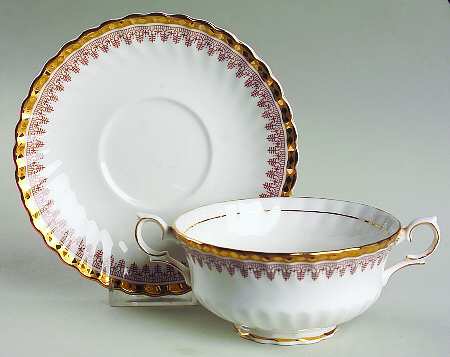 Tiara Footed Cream Soup Bowl & Saucer Set by Queen Anne (England)