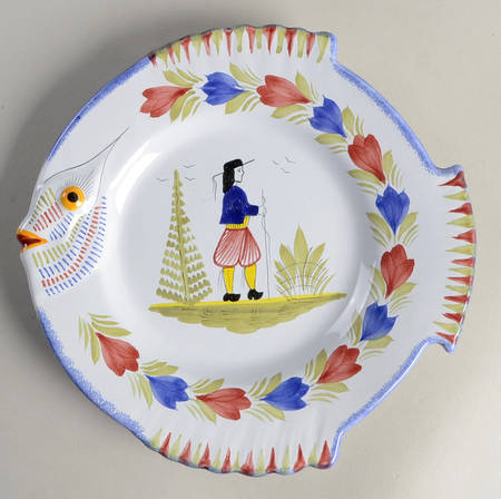Mistral Blue (Octagonal, Man Center) Fish Plate by Quimper