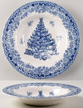 Seasons Greetings Blue Rim Soup Bowl