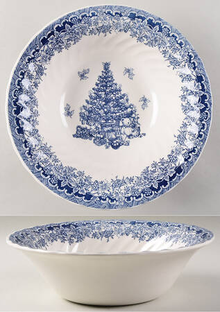 Seasons Greetings Blue 9" Round Vegetable Bowl