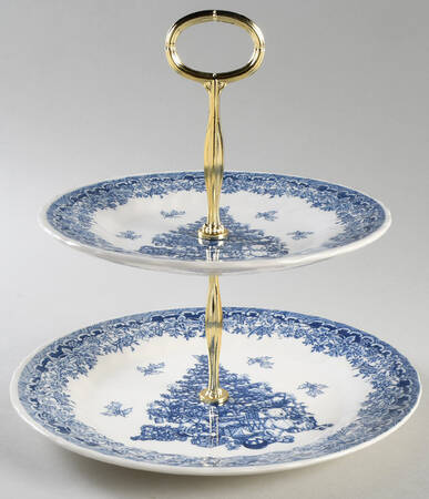 Seasons Greetings Blue 6 5/8"-10"  2 Tiered Serving Tray (Dp, Sp) HC