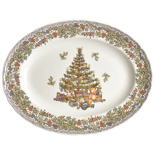 Seasons Greetings Multicolored 12" Oval Serving Platter