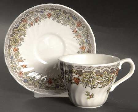Seasons Greetings Multicolored Flat Cup & Saucer Set