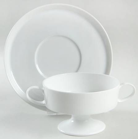 Composition White Footed Cream Soup Bowl & Saucer Set