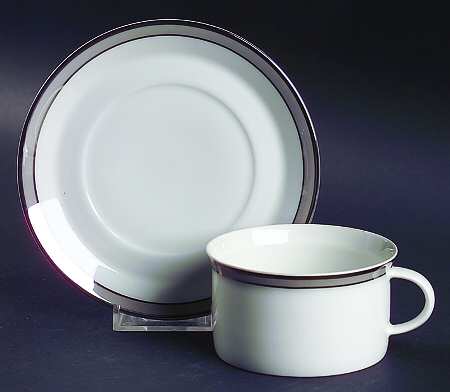 Gala Grey (Platinum Trim) Flat Cup & Saucer Set