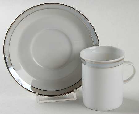 Gala Grey (Platinum Trim) Flat Demitasse Cup & Saucer Set