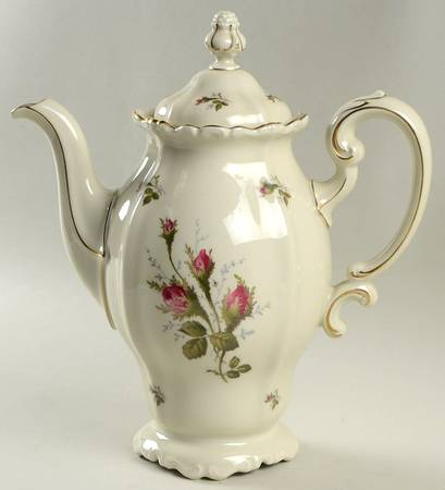 Moss Rose (Pompadour, Ivory Body, Off Center) Coffee Pot & Lid