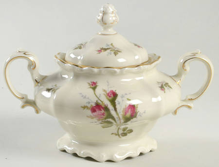 Moss Rose (Pompadour, Ivory Body, Off Center) Sugar Bowl & Lid