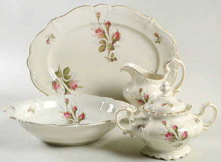 Moss Rose (Pompadour, Ivory Body, Off Center) 5 Piece Hostess Set