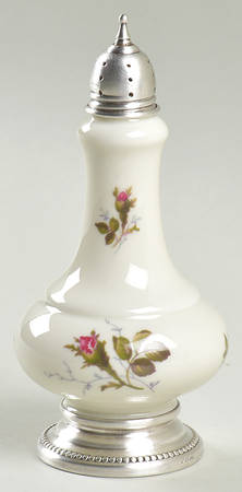 Moss Rose (Pompadour, Ivory Body, Off Center) Pepper Shaker w/Sterling Lid & Base