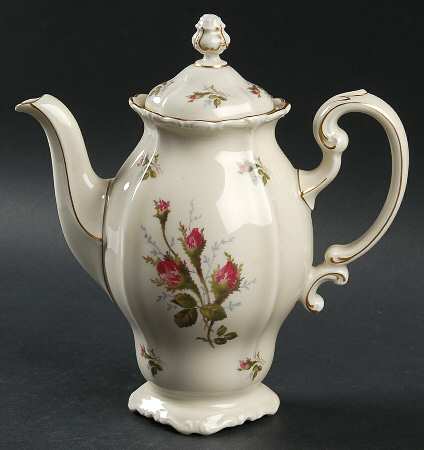 Moss Rose (Pompadour, Ivory Body, Off Center) Mini Coffee Pot & Lid