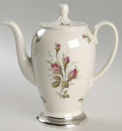 Moss Rose (Pompadour, Ivory Body, Off Center) Mini Coffee Pot & Lid W/Sterling Base