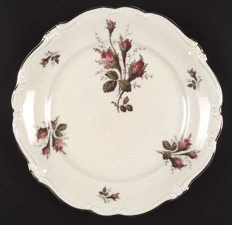 Moss Rose (Pompadour, Ivory Body, Off Center) Large Dinner Plate