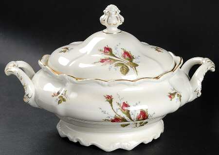 Moss Rose (Pompadour, Ivory Body, Off Center) Round Covered Vegetable