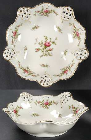Moss Rose (Pompadour, Ivory Body, Off Center) 9" Pierced Round Bowl