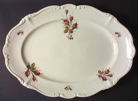 Moss Rose (Pompadour, Ivory Body, Off Center) 19" Oval Serving Platter