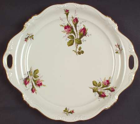 Moss Rose (Pompadour, Ivory Body, Off Center) Handled Cake Plate