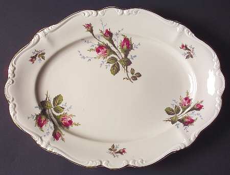 Moss Rose (Pompadour, Ivory Body, Off Center) 12" Oval Serving Platter