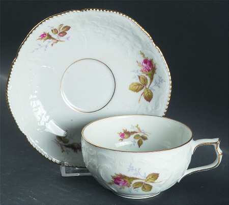 Moss Rose (Sans Souci, White) Flat Cup & Saucer Set by Rosenthal - Continental