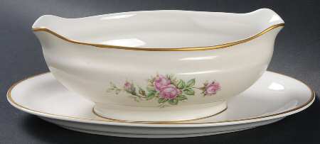Classic Rose Gravy Boat with Attached Underplate
