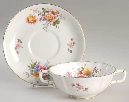 Derby Posies Footed Cream Soup Bowl & Saucer Set by Royal Crown Derby