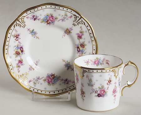 Royal Antoinette Flat Demitasse Cup & Saucer Set by Royal Crown Derby