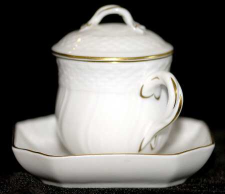 21 (Embossed Swirl Rim) Custard & Saucer Set with Lid by Royal Copenhagen