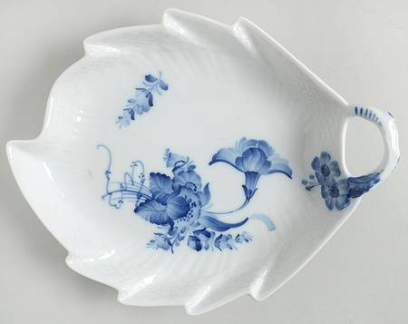 Blue Flowers (Curved) Leaf Shape Pickle Dish by Royal Copenhagen