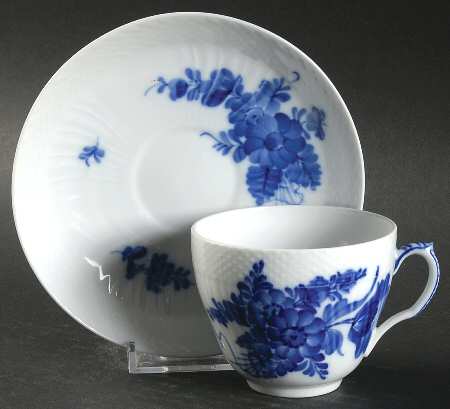 Blue Flowers (Curved) Flat Cup & Saucer Set by Royal Copenhagen