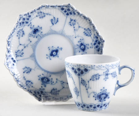 Blue Fluted Full Lace (No Trim) Flat Demitasse Cup & Saucer Set