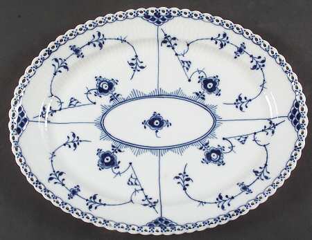 Blue Fluted Full Lace (No Trim) 11" Oval Serving Platter