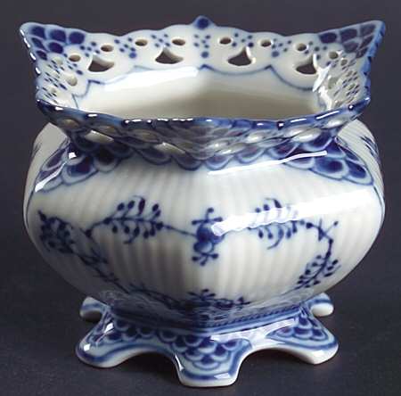 Blue Fluted Full Lace (No Trim) Mini Open Sugar Bowl