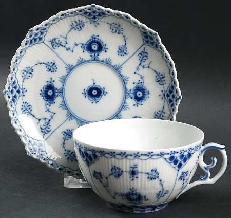 Blue Fluted Full Lace (No Trim) Breakfast Cup & Saucer Set