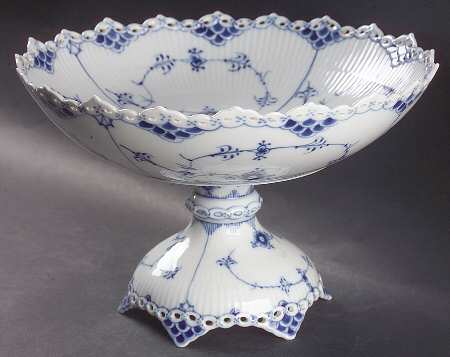 Blue Fluted Full Lace (No Trim) Large Footed Salad Serving Bowl