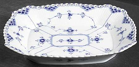 Blue Fluted Full Lace (No Trim) Rectangular Cake Plate