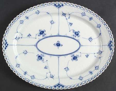 Blue Fluted Full Lace (No Trim) 14" Oval Serving Platter