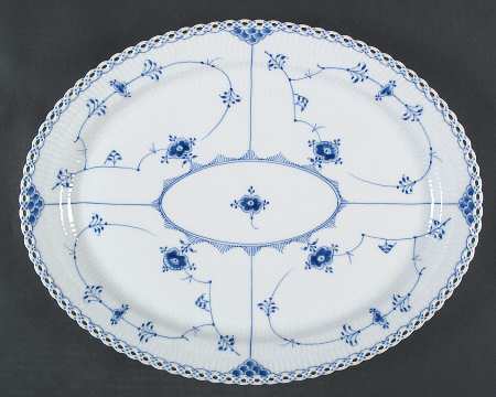 Blue Fluted Full Lace (No Trim) 16" Oval Serving Platter