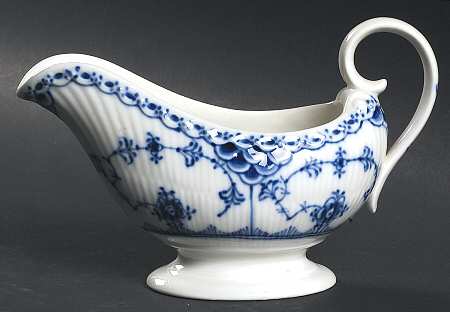 Blue Fluted Half Lace Border (No Trim) Open Sauce Boat