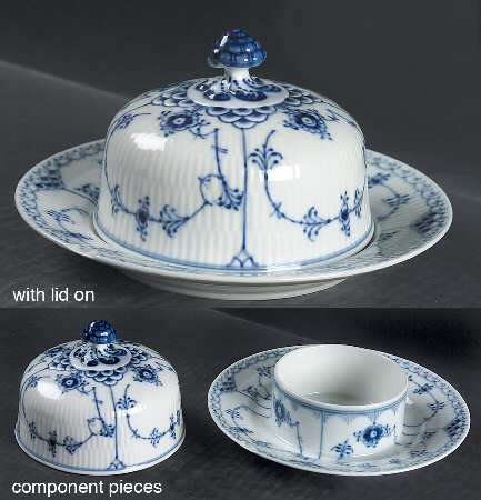 Blue Fluted Half Lace Border (No Trim) Round Covered Butter