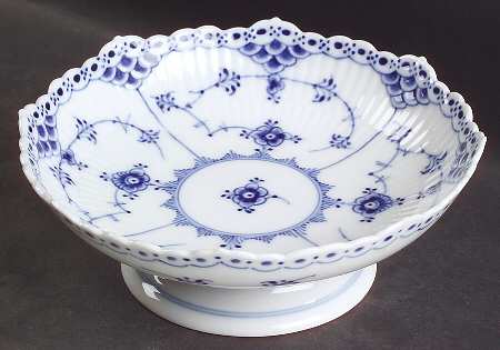 Blue Fluted Half Lace Border (No Trim) Round Compote (Height X Width)