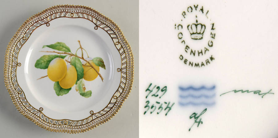 Flora Danica (1961 To Current) 9" Pierced Luncheon Plate/Fruit Stand-Yellow Lemon