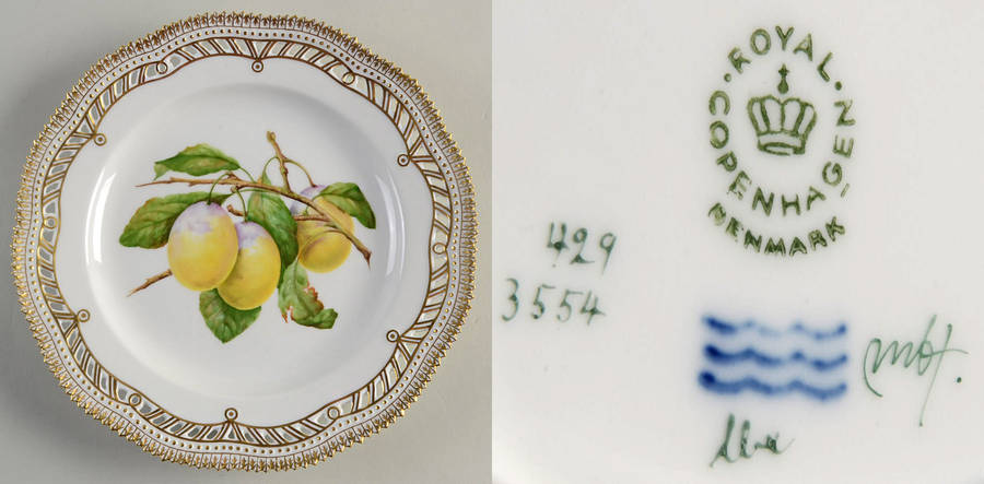Flora Danica (1961 To Current) 9" Pierced Luncheon Plate/Fruit Stand-Yellow Lemon