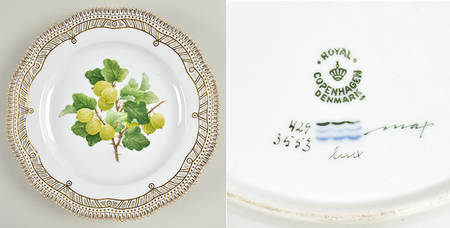 Flora Danica (1961 To Current) 10" Pierced Dinner Plate/Fruit Std-Wht. Gooseberry