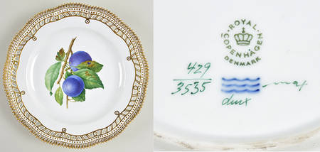 Flora Danica (1961 To Current) 10" Pierced Dinner Plate/Fruit Std-Plums (2)