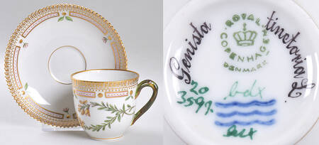 Flora Danica (1961 To Current) Flat Cup & Saucer Set-Genista tinctoria L
