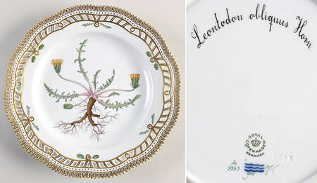 Flora Danica (1961 To Current) 10" Pierced Dinner Plate/Fruit Std - Leontodon obliquus Horn.