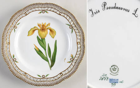 Flora Danica (1961 To Current) 10" Pierced Dinner Plate/Fruit Std-Iris Pseudacorus L.