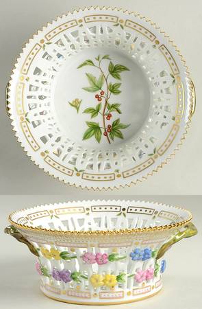 Flora Danica (1961 To Current) 8" Round Fruit Basket-Ribes alpinum L by Royal Copenhagen