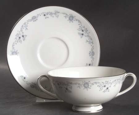 Angelique Footed Cream Soup Bowl & Cup Saucer Set